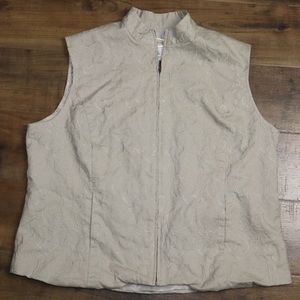 Talbots Tan zip up vest with floral print, size XL